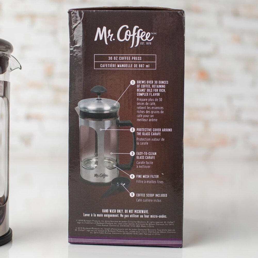 NEW Mr. Coffee 30oz Coffee Press Stainless Steel & Glass French Press - Picture 3 of 3